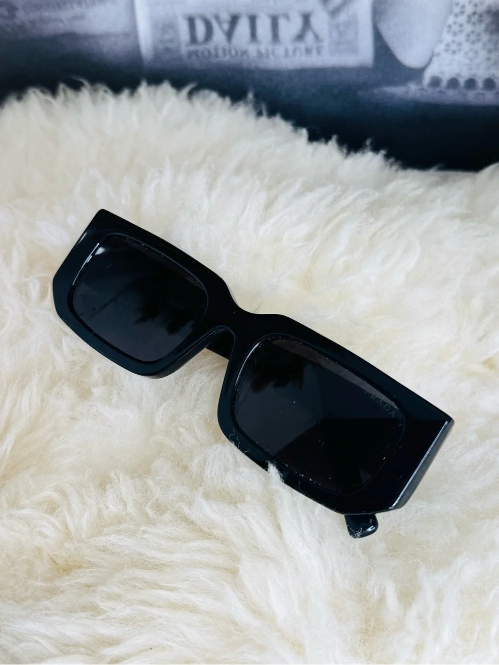 ORIGINAL Prada Men’s Black Slim Rectangular Sunglasses